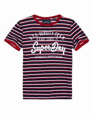 Superdry NYC Varsity Embroidered Stripe Női Pólók Sötétkék/Piros | IRYTG9453